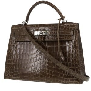 Hermès Kelly 32 cm handbag in Gris Éléphant niloticus crocodile