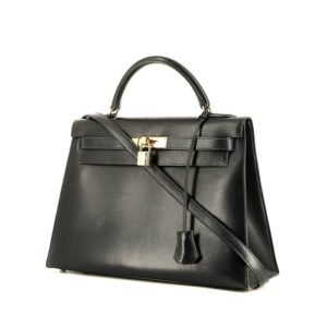 Hermès Kelly 32 cm handbag in navy blue box leather