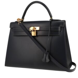 Hermès Kelly 32 cm handbag in navy blue box leather