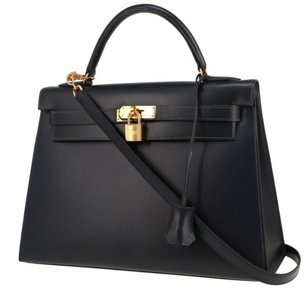 Hermès Kelly 32 cm handbag in navy blue box leather