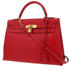 Hermès Kelly 32 cm handbag in red Courchevel leather