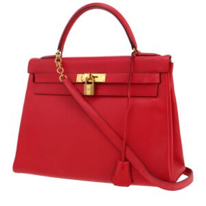 Hermes Kelly 32 cm handbag in red Courchevel leather