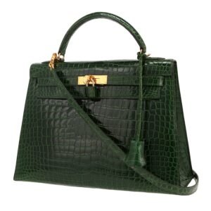 Hermès Kelly 32 cm handbag in Vert Emeraude porosus crocodile