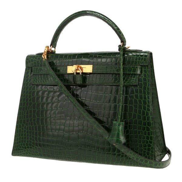 Hermès Kelly 32 cm handbag in Vert Emeraude porosus crocodile