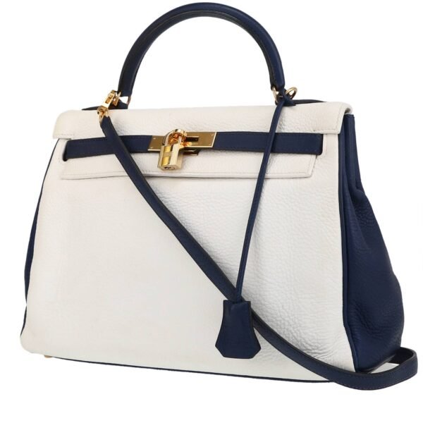 Hermès Kelly 32 cm handbag in white and blue togo leather
