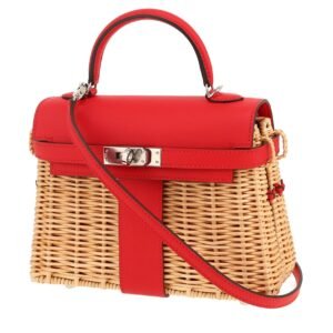 Hermès Kelly Picnic 20 cm handbag wicker and red Swift leather