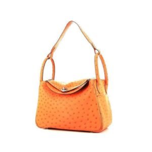 Hermes Lindy handbag in orange ostrich leather