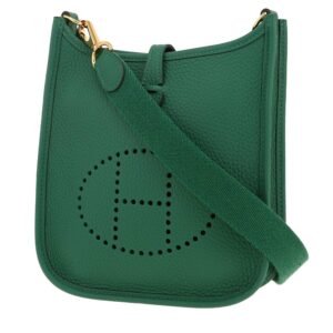Hermès Mini Evelyne shoulder bag in green leather taurillon clémence