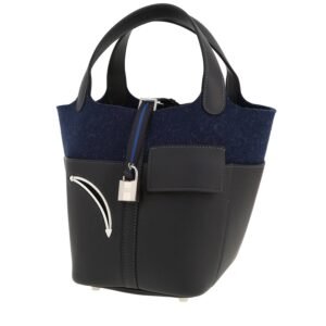 Hermès Picotin Go Team 18 handbag in dark blue felt and Bleu Caban swift