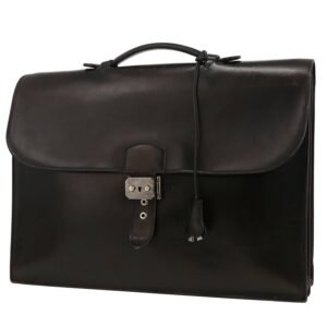 Hermès Sac à dépêches briefcase in black box leather