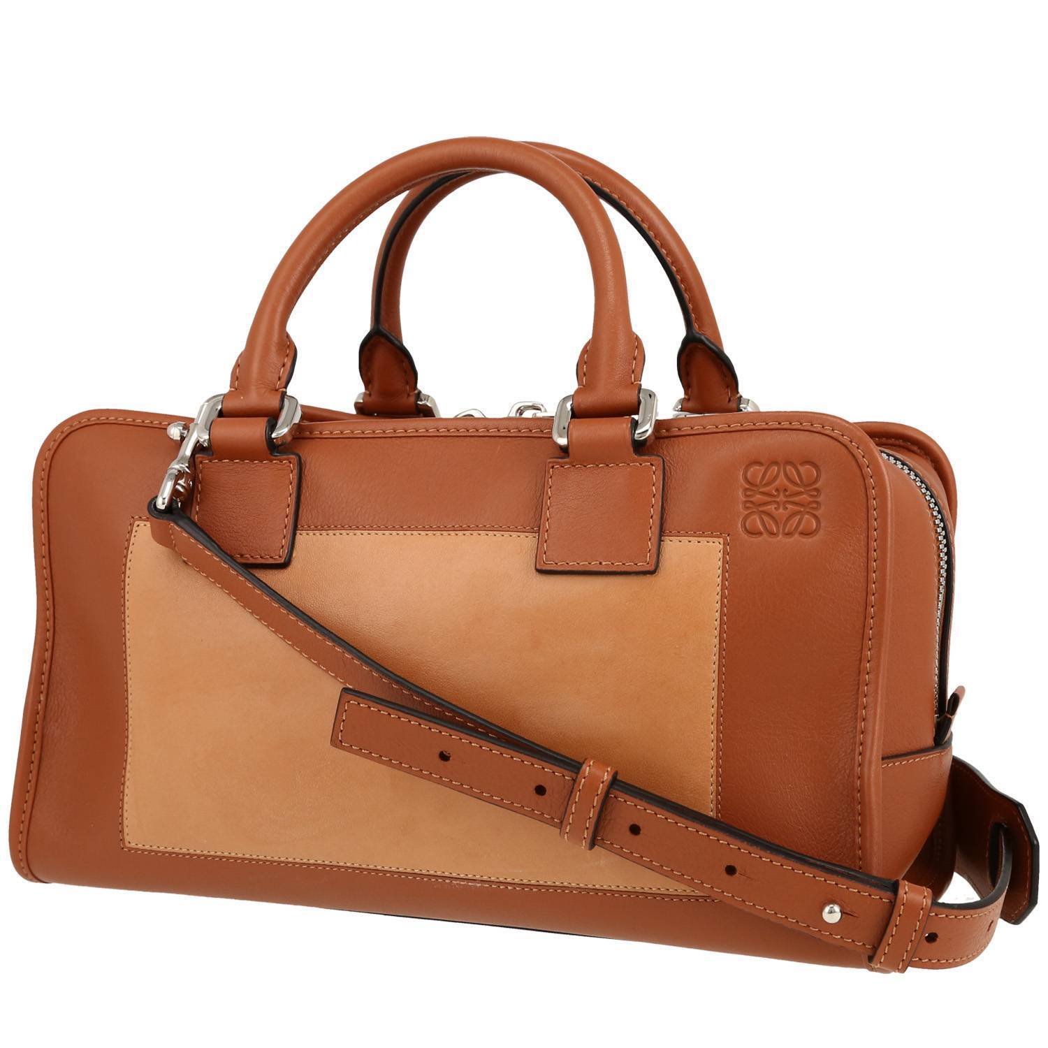 Loewe Amazona handbag in gold leather and brown Veau velours