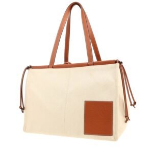 Loewe Cushion shopping bag in beige canvas and brown leather