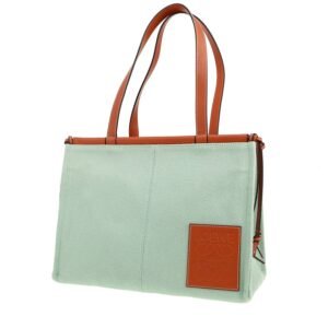 Loewe Cushion shopping bag in light blue canvas and brown leather