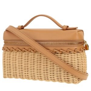 Loro Piana Extra Pocket L19 shoulder bag in beige leather and braided wicker