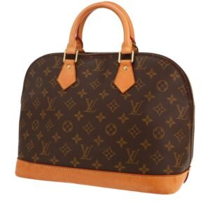 Louis Vuitton Alma medium model handbag in brown monogram canvas and natural leather