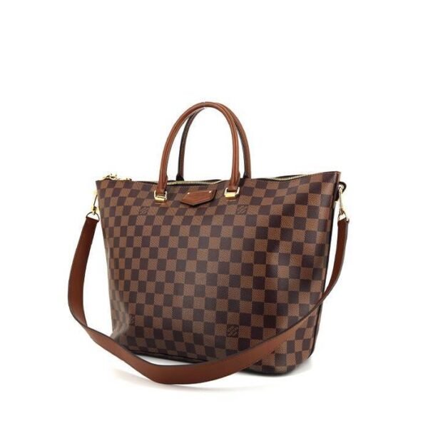 Louis Vuitton Belmont shopping bag in ebene damier canvas and brown leather