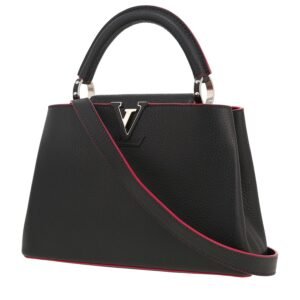 Louis Vuitton Capucines BB handbag in grey leather taurillon clémence and fuchsia piping