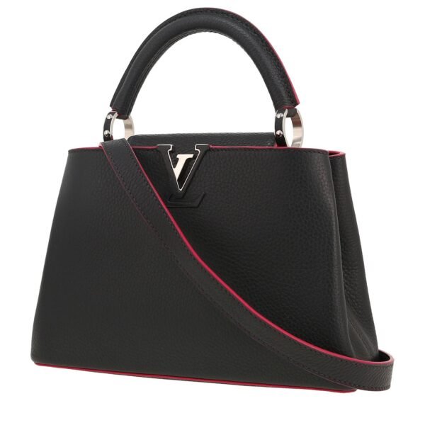 Louis Vuitton Capucines BB handbag in grey leather taurillon clémence and fuchsia piping