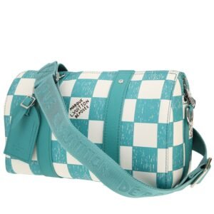 Louis Vuitton City Keepall shoulder bag in turquoise and white damier canvas and turquoise leather