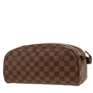 Louis Vuitton Dopp Kit toilet set in ebene damier canvas and brown leather