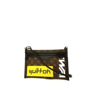 Louis Vuitton Double Flat Messenger shoulder bag in brown monogram canvas and black leather