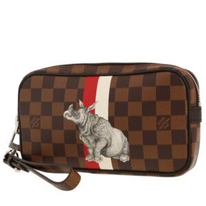 Louis Vuitton Edition Limitée Chapman Brothers pouch in ebene damier canvas and brown leather