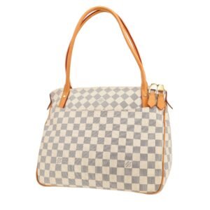 Louis Vuitton Figheri handbag in azur damier canvas and natural leather