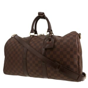 Louis Vuitton Keepall 45 travel bag in ebene damier canvas and brown leather