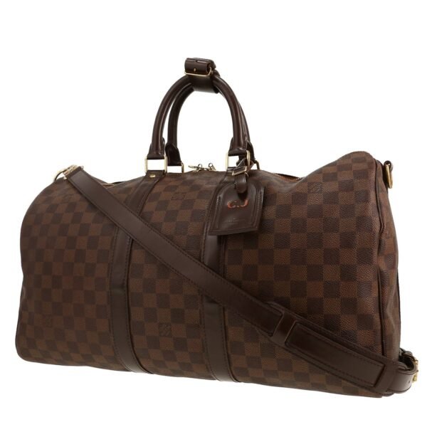 Louis Vuitton Keepall 45 travel bag in ebene damier canvas and brown leather