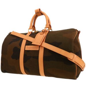 Louis Vuitton Keepall 45 travel bag in green camouflage canvas and natural leather