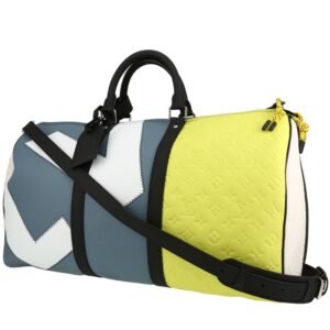 Louis Vuitton Keepall 50 travel bag in black, white, yellow and blue monogram leather