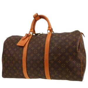 Louis Vuitton Keepall 50 travel bag in brown monogram canvas and natural leather