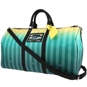 Louis Vuitton Keepall 50 travel bag in green and yellow damier canvas and black leather