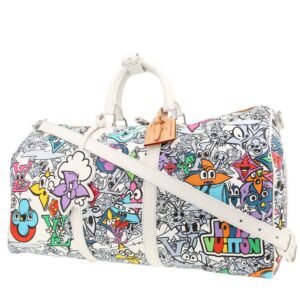 Louis Vuitton Keepall Editions Limitées Comic weekend bag in white leather