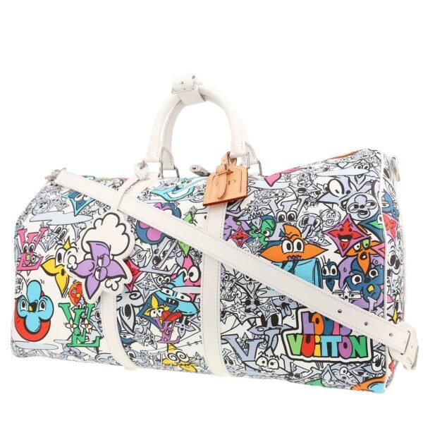 Louis Vuitton Keepall Editions Limitées Comic weekend bag in white leather