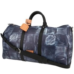 Louis Vuitton Keepall Editions Limitées travel bag in blue damier canvas and black leather