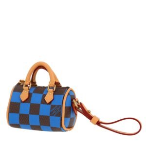 Louis Vuitton Nano Speedy key-ring in brown and blue damier canvas and natural leather