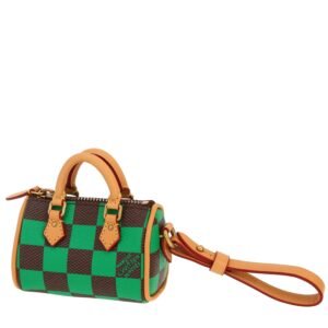 Louis Vuitton Nano Speedy key-ring in brown and green damier canvas and natural leather