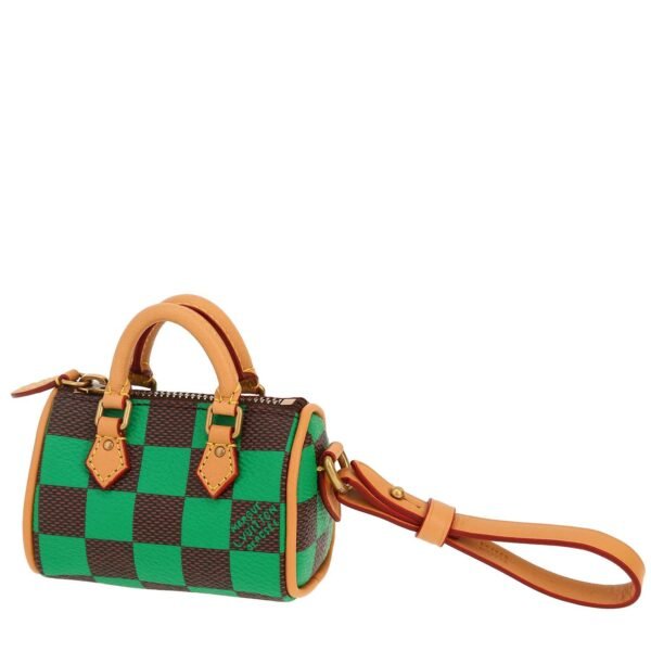 Louis Vuitton Nano Speedy key-ring in brown and green damier canvas and natural leather