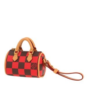 Louis Vuitton Nano Speedy key-ring in brown and red damier canvas and natural leather
