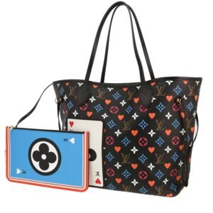 Louis Vuitton Neverfull Editions Limitées bag in red, black, blue and white monogram canvas and black leather