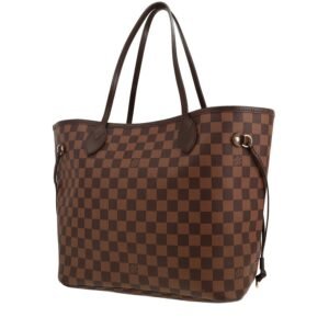 Louis Vuitton Neverfull medium model shopping bag in ebene damier canvas and brown leather