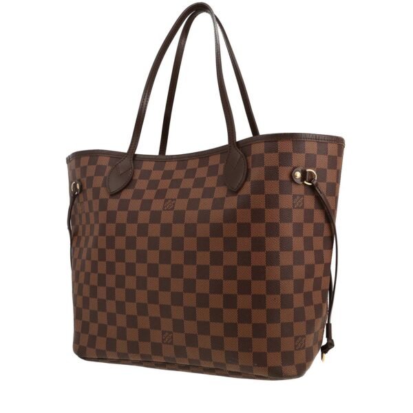 Louis Vuitton Neverfull medium model shopping bag in ebene damier canvas and brown leather