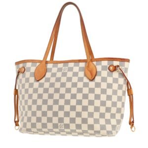 Louis Vuitton Neverfull small model shopping bag in azur damier canvas and natural leather