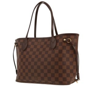 Louis Vuitton Neverfull small model shopping bag in ebene damier canvas and brown leather