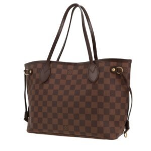 Louis Vuitton Neverfull small model shopping bag in ebene damier canvas and brown leather