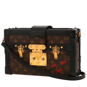 Louis Vuitton Petite Malle trunk in brown monogram canvas and black leather