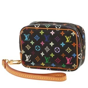 Louis Vuitton pouch in black and multicolor monogram canvas and natural leather