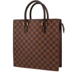 Louis Vuitton Sac Plat handbag in ebene damier canvas and brown leather