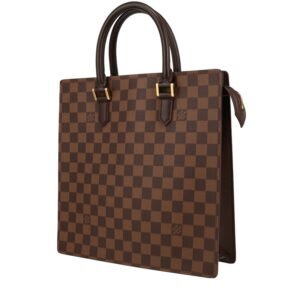 Louis Vuitton Sac Plat shopping bag in ebene damier canvas and brown leather